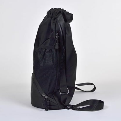 Nupouch Drawstring Backpack: Lightweight, Water-Resistant, Reflective Gym Bag w/Shoe Compartment for Travel, Hiking, Sports - color: Black