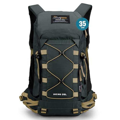 MOUNTAINTOP 35L Hiking Backpack, Lightweight Outdoor Travel Camping Daypack with Rain Cover for Men & Women（Grey） - color: Grey