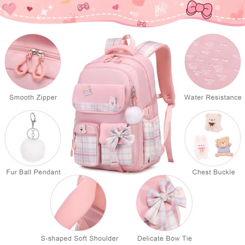 ACESAK Girls Backpack - 3PCS Backpack for Girls Cute School Backpacks for Girls Kindergarten Elementary Preschool Middle Kids School Bags with Lunch Box Pencil Case Set (Pink) - color: Pink