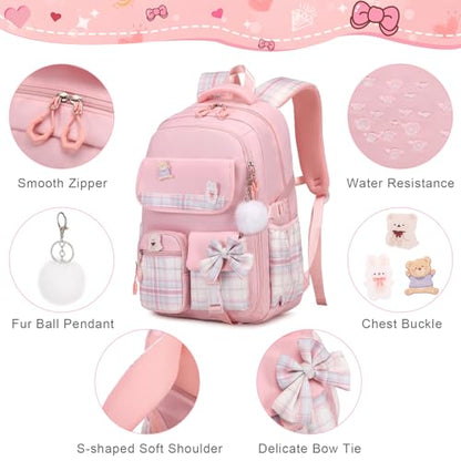 ACESAK Girls Backpack - 3PCS Backpack for Girls Cute School Backpacks for Girls Kindergarten Elementary Preschool Middle Kids School Bags with Lunch Box Pencil Case Set (Pink) - color: Pink