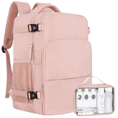 Sinaliy Travel Backpack for Women, Airline Approved Carry on Personal Item Bag, Waterproof 16 Inch Laptop Backpack for Work, College School Business, Convertible Travel Bag with Wet Pocket, Pink - color: Pink, size: Large