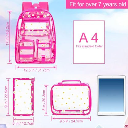 Clear Backpack, Heavy Duty Transparent Bookbag for Women and Men - color: Clear Backpack - Chrysanthemum Rose