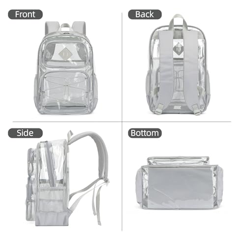 Clear Backpacks for Girls Women, Heavy Duty PVC Transparent Back Pack See Through Boys Kids Clear Bookbags for School Grey - color: Grey