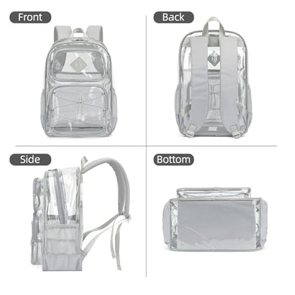 Clear Backpacks for Girls Women, Heavy Duty PVC Transparent Back Pack See Through Boys Kids Clear Bookbags for School Grey - color: Grey
