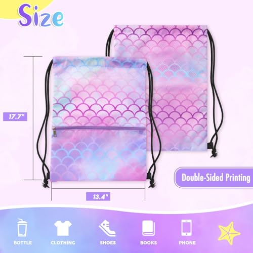 WAWASAM Kids Drawstring Backpack, Gym Swim Bag Cinch Bag for Girls Boys with Zipper Pocket - color: Mermaid B