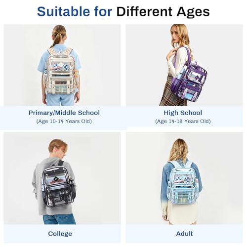 Sisipoet Clear Backpack for School, PVC Clear Bookbag Heavy Duty Transparent Backpack for Stadium Events See Through Bag - color: Blue Flower
