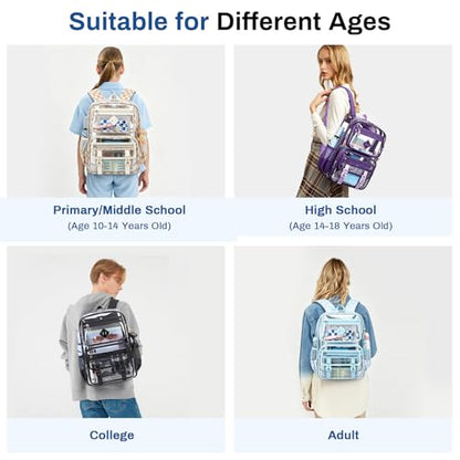 Sisipoet Clear Backpack for School, PVC Clear Bookbag Heavy Duty Transparent Backpack for Stadium Events See Through Bag - color: Dark Purple