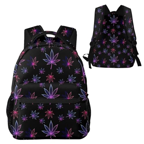 Lightweight Daypack Trippy Neon Purple Weedleaf Leaf Black, Casual Laptop Backpack with Multi Pockets for Work, Travel and Outdoor - color: Pattern (9)