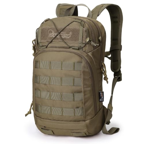 Mardingtop 15L Tactical MOLLE Hydration Backpack – Small Military Bag for Motorcycle, Hiking, Riding, Biking & EDC Daypack - color: Khaki