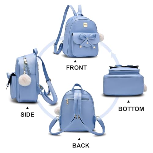 ZGWJ Mini Backpack Purse for Women - 3-Piece Set, Small PU Leather Bowknot Fashion Backpacks, Cute Casual Travel Daypacks - color: Blue-3pcs