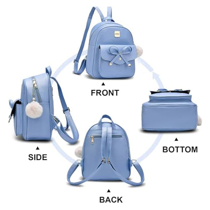 ZGWJ Mini Backpack Purse for Women - 3-Piece Set, Small PU Leather Bowknot Fashion Backpacks, Cute Casual Travel Daypacks - color: Blue-3pcs