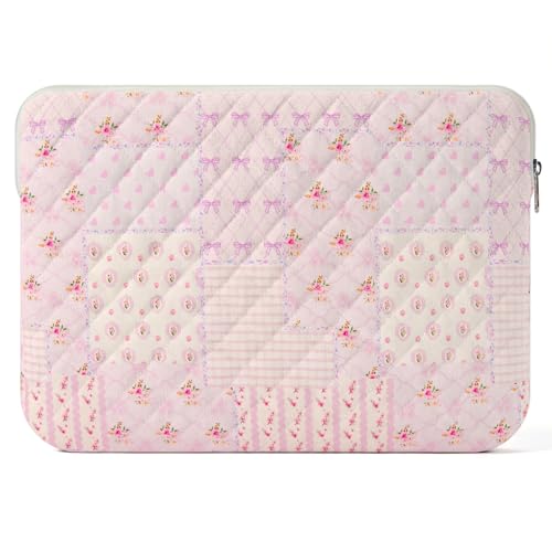 13-14 inch Cotton Quilted Laptop Sleeve for Women, Aesthetic Puffy Laptop Case Carrying Bag Compatible with MacBook Air/Pro 13/Pro 14, Soft Computer Liner Bag (Purple Patchwork, 13.3 inch) - color: Purple Patchwork, size: 13.3 inch