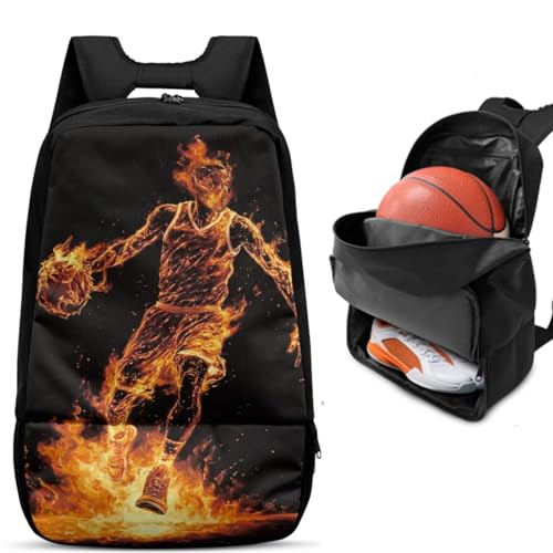 Basketball Backpack With Separate Ball Compartment And Shoes Fit Basketball Volleyball Football - color: Flame Basketball