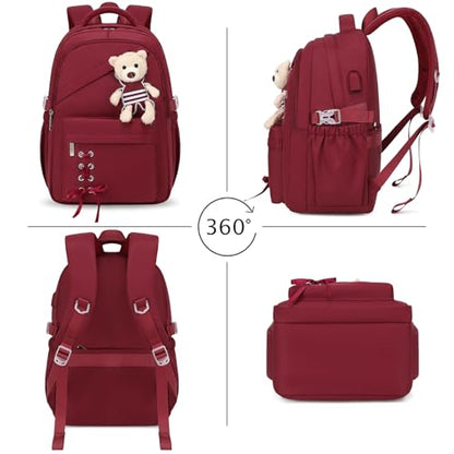 ACESAK School Backpack for Girls - 3 PCS Cute Girls Backpack with Lunch Box & Pencil Case - Kawaii Casual Kids Bookbag School Bag Daypacks Set for Elementary Middle High School Student Teens (Red) - color: Red