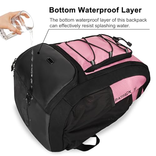 Goloni 40L Baseball Bag, Softball Bat Bag with Shoes Compartment,Fence Hook,Backpack for Baseball, T-Ball & Softball Equipment & Gear - color: Pink