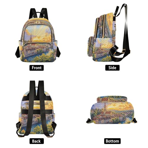 Small Backpack Purse for Women, Fashion Backpacks Cute Beautiful Painting of City Travel Backpacks Lightweight Ladies Shoulder Bags - size: Medium