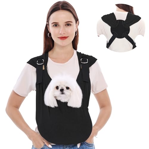 Supet Dog Carrier Sling for Small Dogs, Hands Free Adjustable Soft Cotton Puppy Chest Bag Carrier, Anti-Anxiety & Back Pain Relief Pet Front Pack (Black, Regular) - color: Black, size: Regular (0-7 LBS)