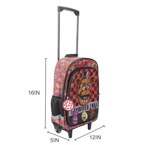 Bioworld Five Nights at Freddy's 16" Rolling Travel Backpack With Wheels And Pizza Keychain - color: Brown