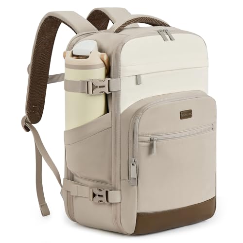mibasies 30L Travel Backpack for Women & Men: Flight Approved Carry On Backpack, TSA Personal Item Bag with Water Bottle Pocket, Weekender Essentials Backpacks fits 15.6" Laptop - Khaki Ivory - color: Khaki Ivory, size: Large