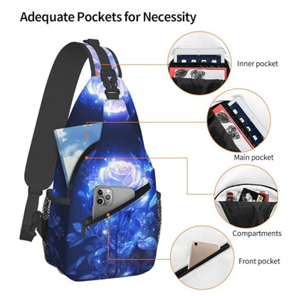 Glowing Blue Rose Outdoor Crossbody Shoulder Bag For Unisex Young Adult Hiking Bicycling - color: 13