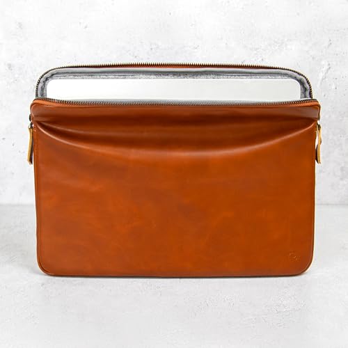 Casemade Real Leather Laptop Case/Zipped Folio Bag with Inner Pocket & Wool Lining Compatible with Apple MacBook, HP, Dell, Asus, Levovo (16 Inch - Tan) - color: Tan, size: 16 Inch