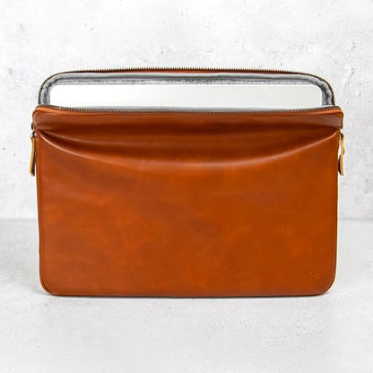 Casemade Real Leather Laptop Case/Zipped Folio Bag with Inner Pocket & Wool Lining Compatible with Apple MacBook, HP, Dell, Asus, Levovo (16 Inch - Tan) - color: Tan, size: 16 Inch