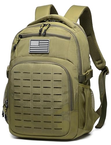 Wotony Military tactical backpack Laser-Cut MOLLE Webbing, backpack for men small tactical assault bag (Khaki, 18.5 inch) - color: Khaki, size: 18.5 inch