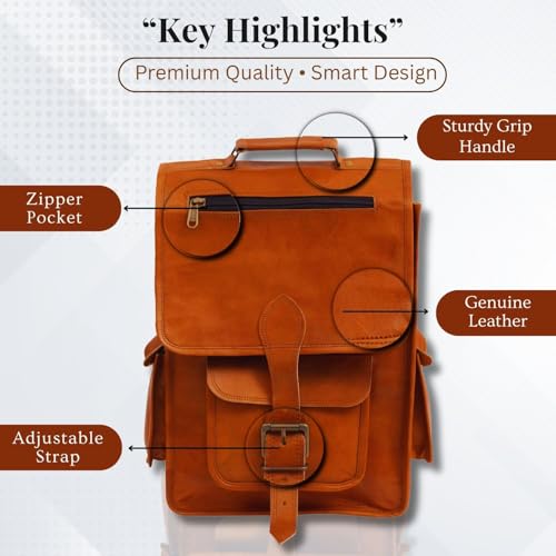 Shy Shy Let's Touch The Sky 16" Vintage leather Backpack Laptop Messenger Bag Lightweight College Rucksack Sling for Men Women