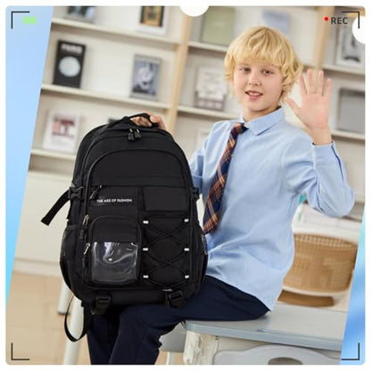 Laptop Backpack Boys Teen Bookbag Kids Middle Schoolbag Women Men 18in(Black) - color: 2-black