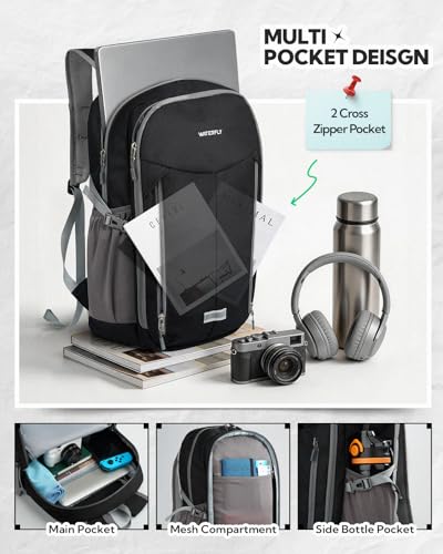 WATERFLY Lightweight Packable Backpack, 25L Small Foldable Travel Daypack | Multi-Pocket with Luggage Strap, Breathable Back Pad, Comfortable to wear, Easy to Fold, Compact Day Pack for Hiking Outdoor - color: Black
