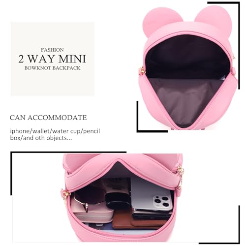 KL928 Girls Mini Backpack Bowknot Polka Dot Cute Small Daypacks Convertible Shoulder Bag Purse for Women - color: Dx-pink