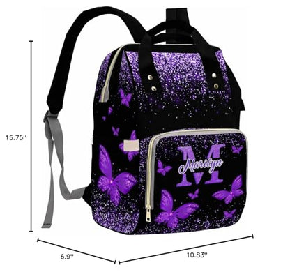MyPupSocks Custom Diaper Bag with Butterfly Personalized Name Multifunctional Mommy Backpack for Daughter Granddaughter, Daypack Bag for Travel - color: Style 5