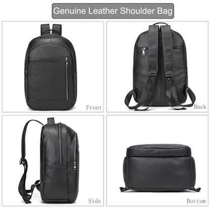 LUUFAN Genuine Leather Backpack for Men, Casual Shoulder Bag Multi Pockets Daypack 15.6 Inch Laptop Bag for Travel Business Outdoor - color: 8016-black