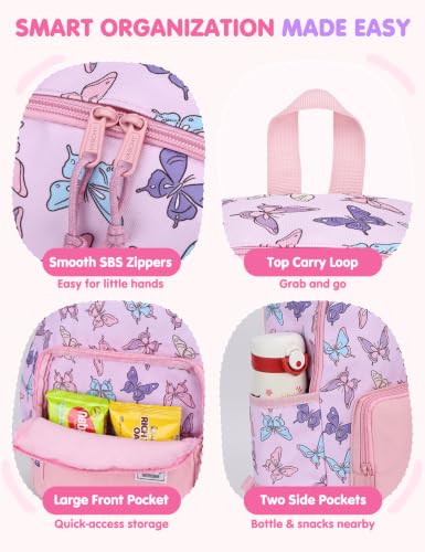 VASCHY Kids backpacks, Cute Lightweight Water Resistant Preschool Backpack for Boys and Girls Chest Strap | Cute - color: Pink Butterfly, size: Small (4-6 Yrs) - 15'' H