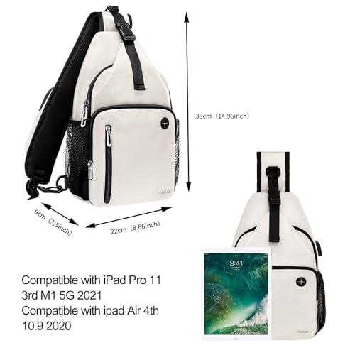 MOSISO Sling Backpack Bag, Crossbody Shoulder Bag Travel Hiking Daypack Chest Bag with Front Square Pocket&USB Charging Port - color: Beige