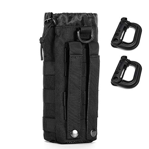 Upgraded Sports Water Bottles Pouch Bag, Tactical Drawstring Molle Water Bottle Holder Tactical Pouches, Travel Mesh Water Bottle Bag Tactical Hydration Carrier - color: Black-1Pack