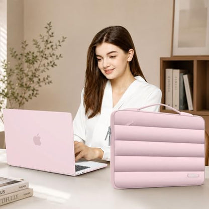 MOSISO Compatible with MacBook Air 15 inch Case M5 2026 M4 2025 M3 2024 M2 2023 A3448 A3241 A3114 A2941, Plastic Hard Shell Case&Puffy Sleeve Bag&Keyboard Skin&Webcam Cover&Screen Film, Baby Pink - color: Baby Pink