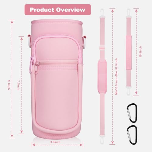 Water Bottle Holder with Strap, Water Bottle Carrier Bag with Phone Pocket, Shoulder Hand Strap Insulated Neoprene 32/40 oz Water Bottle Sleeve for Walking Hiking Camping Gym - color: 4 PINK, size: under 32oz