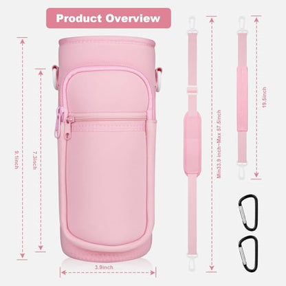 Water Bottle Holder with Strap, Water Bottle Carrier Bag with Phone Pocket, Shoulder Hand Strap Insulated Neoprene 32/40 oz Water Bottle Sleeve for Walking Hiking Camping Gym - color: 4 PINK, size: under 32oz