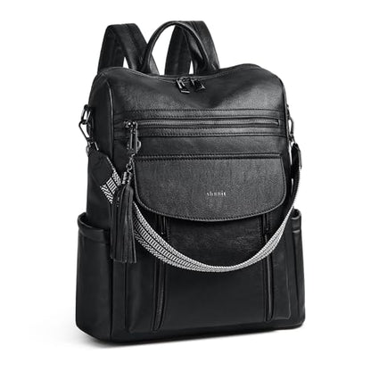 Shrrie Laptop Backpack for Women 15.6 inch,Travel Leather Backpack Purse Nurse Teacher Carry on Backpack Computer Bag,Professional Water-Resistant College Business Work Casual Daypack,Two-tone Black - color: Two-tone Black