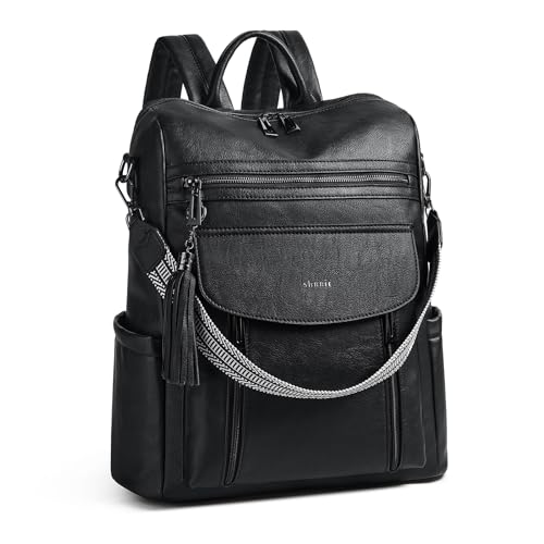 Shrrie Laptop Backpack for Women 15.6 inch,Travel Leather Backpack Purse Nurse Teacher Carry on Backpack Computer Bag,Professional Water-Resistant College Business Work Casual Daypack,Two-tone Black - color: Two-tone Black