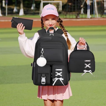 Scothen Backpacks for Girls, Girls Backpack with Lunch Box & Pencil Pouch for Teens Girl Kids Elementary Middle High School College Student Bookbag Daypack Laptop Travel Backpack for Women - color: Black
