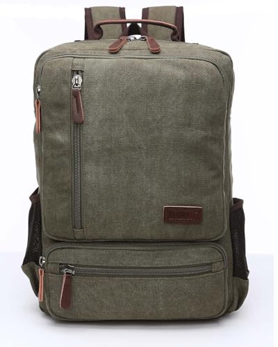 Vintage Canvas Backpack, Resistant Hiking Camping Rucksack Casual Daypack Backpacks for Men&Women Fits 15.6’’ Laptop - color: Green