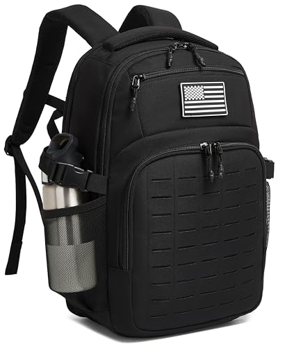 Wotony Military tactical backpack Laser-Cut MOLLE Webbing, backpack for men black small tactical assault bag (Black, 18.5 inch) - color: Black, size: 18.5 inch