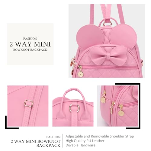 KL928 Girls Mini Backpack Bowknot Polka Dot Cute Small Daypacks Convertible Shoulder Bag Purse for Women - color: Dx-pink
