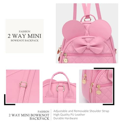 KL928 Girls Mini Backpack Bowknot Polka Dot Cute Small Daypacks Convertible Shoulder Bag Purse for Women - color: Dx-pink