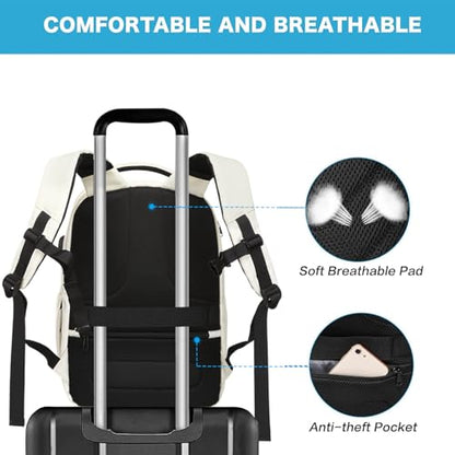 MOSISO 15.6-16 inch 35L Laptop Backpack with USB Charging Port for Women Men, Waterproof Hardshell Travel Business Computer Bag, Anti-Theft Daypack with Luggage Strap, Beige - color: Beige