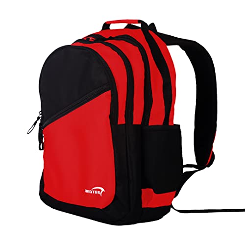 Mintra Sports Backpacks, Lightweight Waterproof Backpack for Hiking, Running, Travel, Unisex Sports Bag with Padded Straps & Back Panels, 3 Compartments, 2 Side Pockets, Haute Red, Essential I - color: Haute Red, size: Essential I