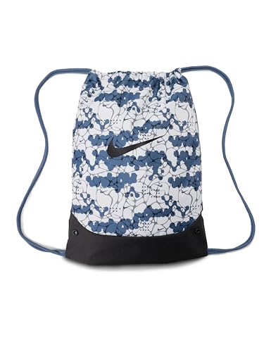 Nike Unisex Adult Gameday Brasilia X Drawstring Bag Backpack (18L) | Mens and Womens - color: All Over Print/Diffused Blue/Black/Black, size: One Size