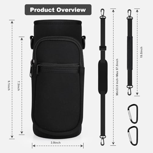 Water Bottle Holder with Strap, Water Bottle Carrier Bag with Phone Pocket, Shoulder Hand Strap Insulated Neoprene 32/40 oz Water Bottle Sleeve for Walking Hiking Camping Gym - color: 1 BLACK, size: under 32oz